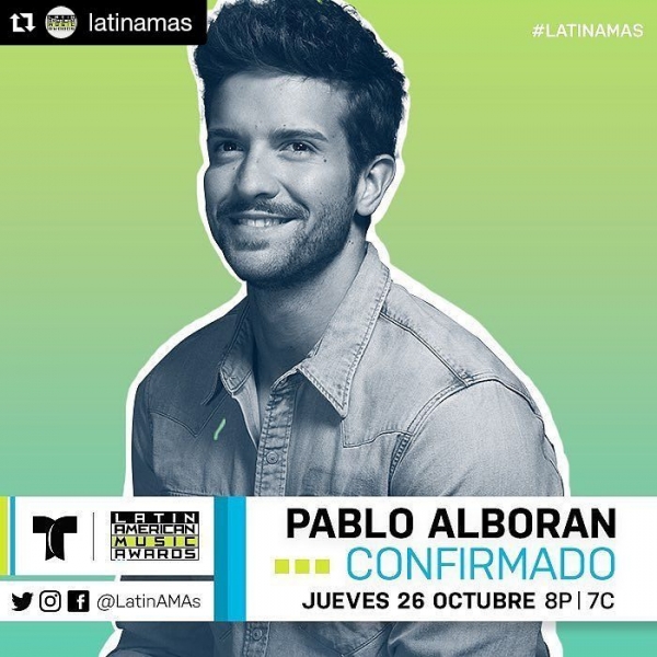BOOOOOMMMMM  Nos vemos @latinamas. Será maravilloso!!! ¡@pabloalboran está CONFIRMADISIMO para los #latinAMAs 2017😍💕! Será que traerá su guitarra? #PabloAlboran
